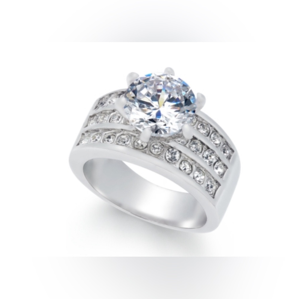 NWT Charter Club Crystal Triple-Row Ring in Fine Silver Plate Size 5